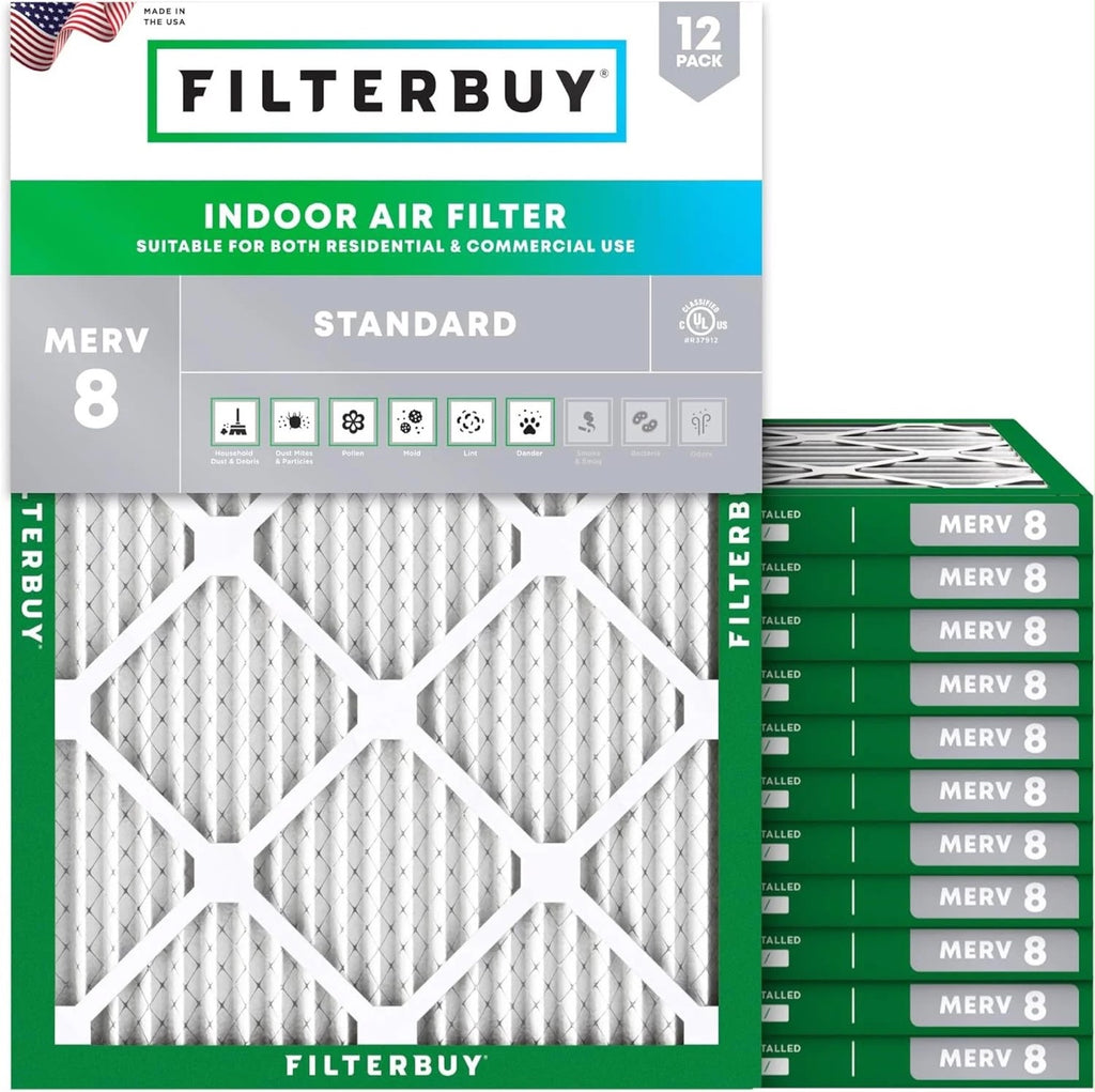 Filtro de Aire para Interiores FilterBuy MERV 8 – Paquete de 12 (12x24x1)