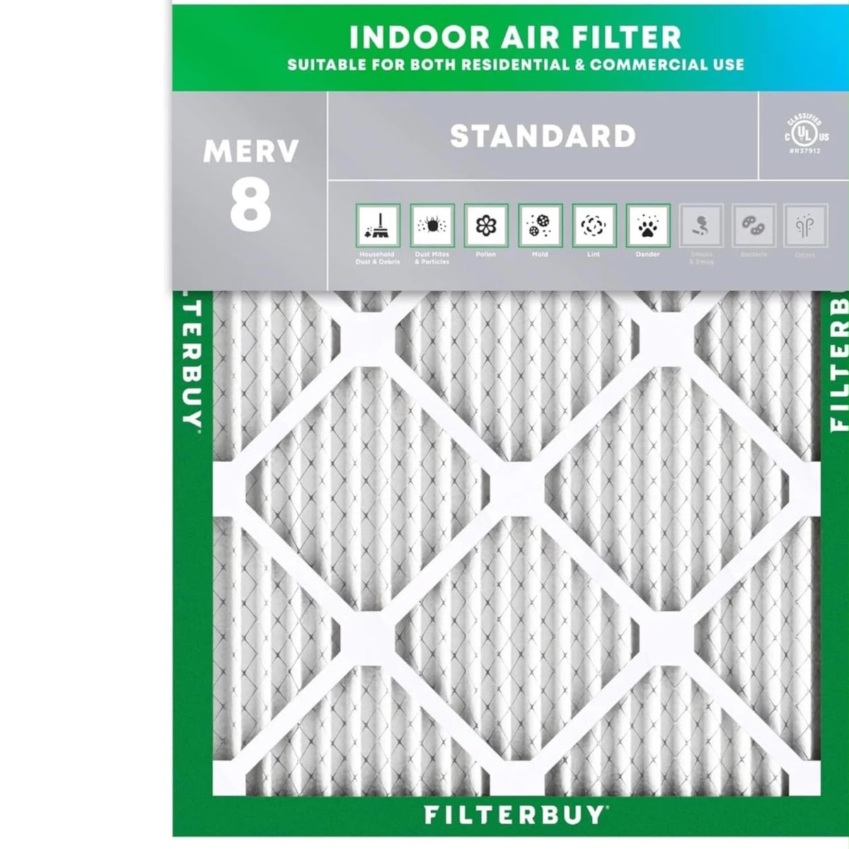 Filtro de Aire para Interiores FilterBuy MERV 8 – Paquete de 12 (12x24x1)