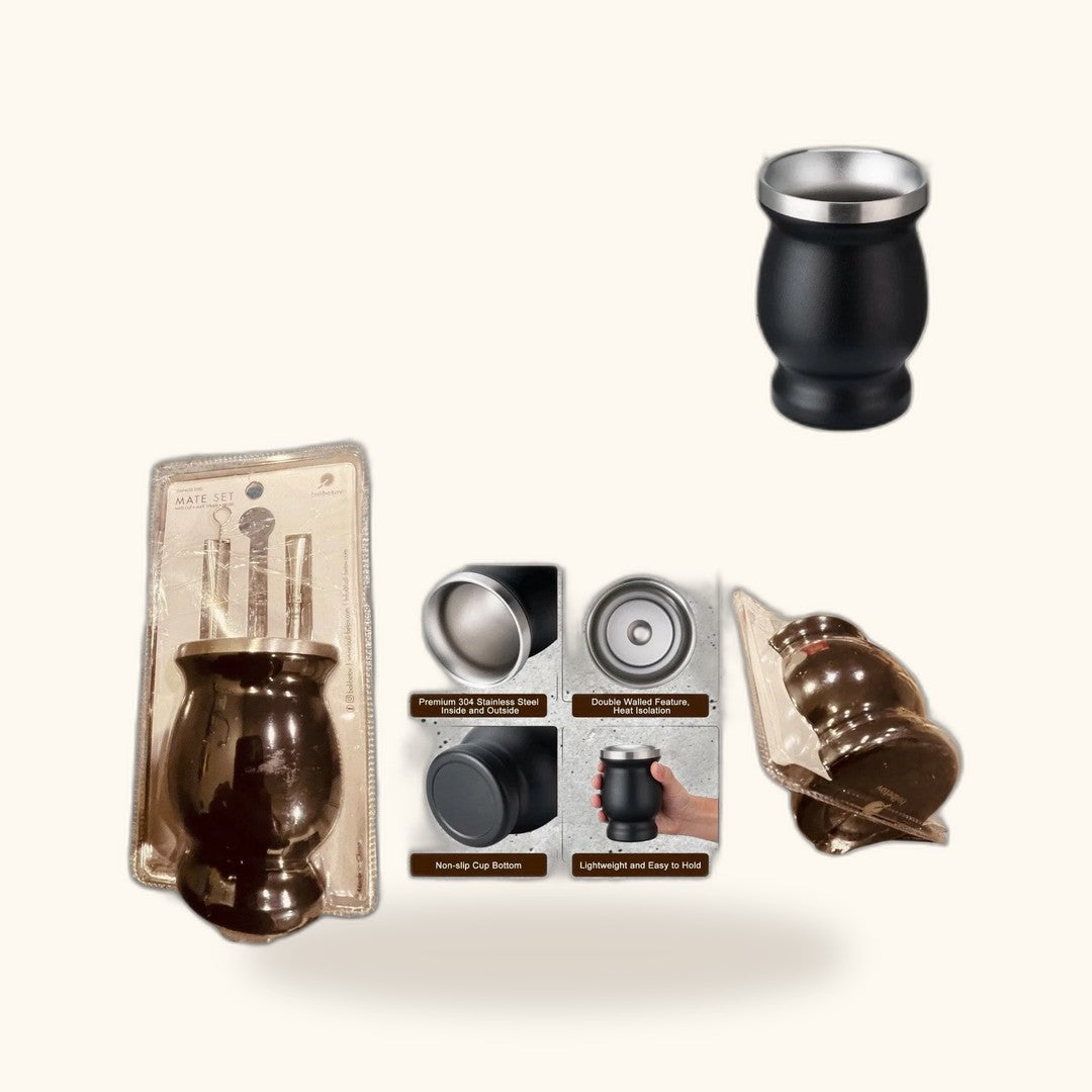 Vaso de mate de acero inoxidable 8 oz, negro