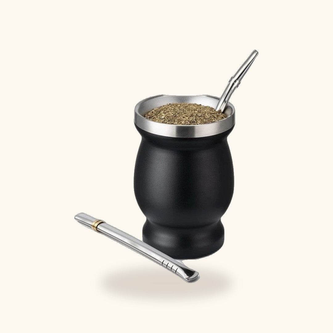 Vaso de mate de acero inoxidable 8 oz, negro