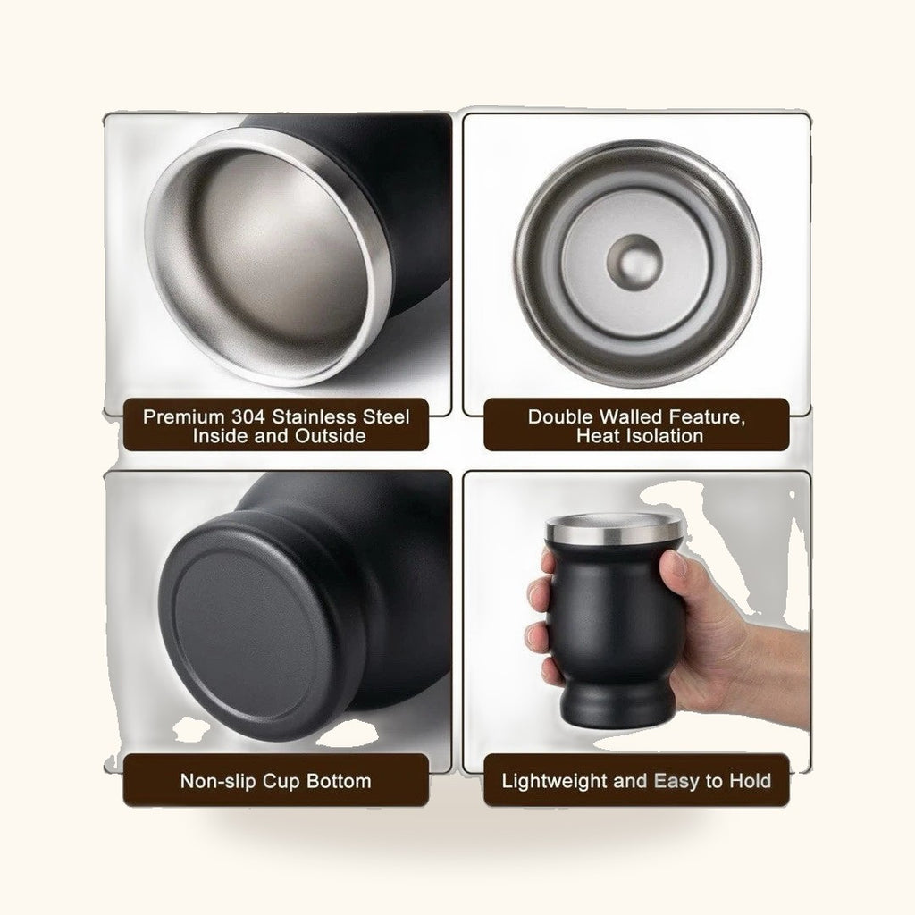 Vaso de mate de acero inoxidable 8 oz, negro